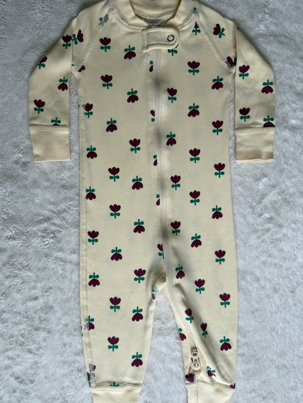 Hanna Andersson Cream Floral-Print Zip One-Piece